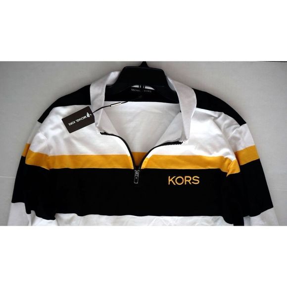 Michael Kors CS250PJ5E2 Mens Sz M Butter Multi Striped L/S Rugby Polo Shirt $128 - Picture 8 of 12